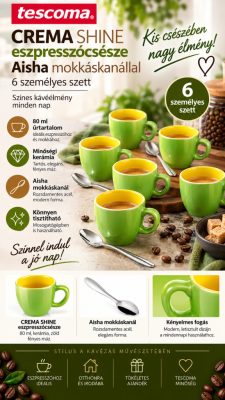 Tescoma CREMA SHINE zöld eszpresszócsésze Aisha mokkáskanállal – 6 személyes szett