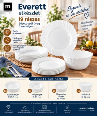 Everett 19 részes étkészlet – edzett opál üveg, 6 személyes