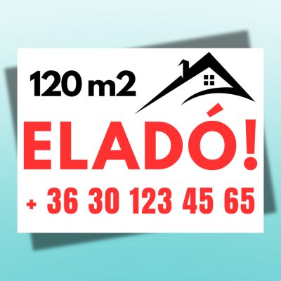 Eladó ingatlan tábla négyzetméterrel