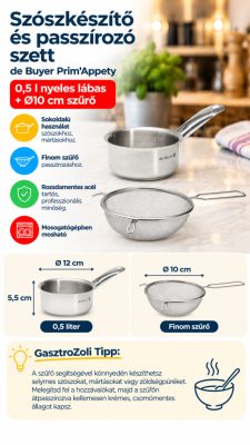 Szószkészítő és passzírozó szett – de Buyer Prim'Appety 0,7 l nyeles lábas + Ø10 cm rozsdamentes szűrő
