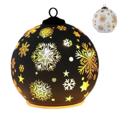 Gömb Led-es, fehér jégvirágos 12x12cm