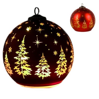 Gömb Led-es, piros fenyőfás 12x12cm