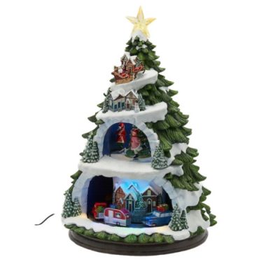 Dioráma karácsonyfa Led,zenél,mozog 46cm