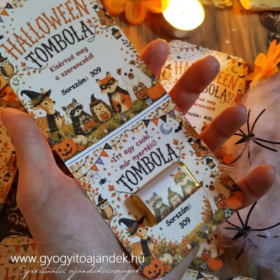 10 db Halloween tombola kártya csokival - egy kis Halloween játék, cuki erdei állatkák bulija 