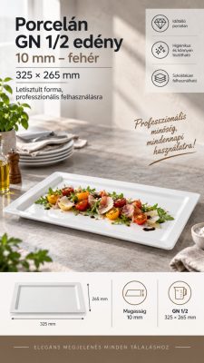 Porcelán GN 1/2 edény 10 mm – fehér, 325×265 mm