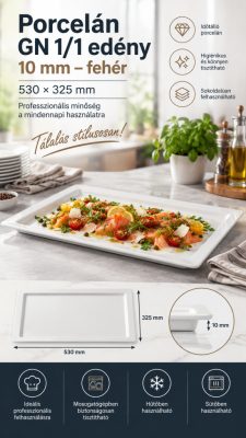 Porcelán GN 1/1 edény 10 mm – fehér, 530×325 mm