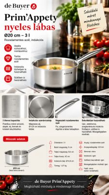 de Buyer Prim'Appety gyorsforraló-nyeles lábas 3 l – Ø20 cm, rozsdamentes, indukciós