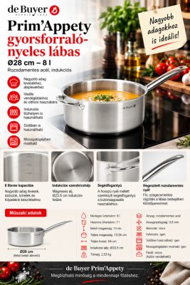 de Buyer Prim'Appety gyorsforraló-nyeles lábas 8 l – Ø28 cm, rozsdamentes, indukciós