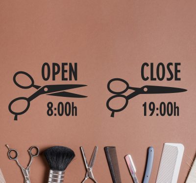 Fodrászat nyitvatartás matrica egyedi időponttal