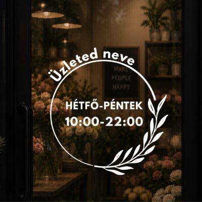 Prémium nyitvatartás matrica karika natúr elegencia dizájn