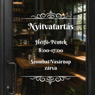Prémium nyitvatartás matrica üvegajtóra elegáns dizájn