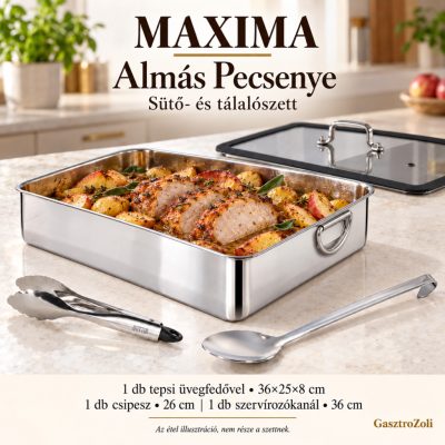 MAXIMA Almás Pecsenye szett – üvegfedős tepsi, csipesz és kanál