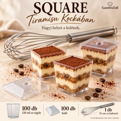 SQUARE Tiramisu Kockában desszertszett – 100 db 120 ml-es tégellyel