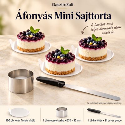 Áfonyás Mini Sajttorta süteménykészítő és tálalószett – 100 db kínálóval