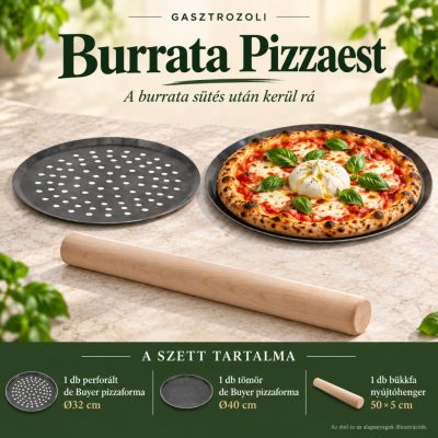 Burrata Pizzaest pizzasütő szett – 32 cm perforált és 40 cm tömör