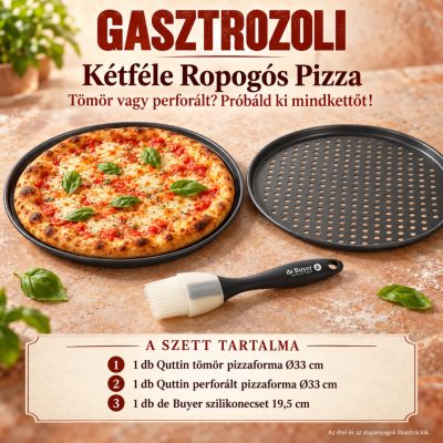 Kétféle Ropogós Pizza pizzasütő szett – 2 × 33 cm, tömör és perforált