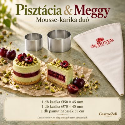 Pisztácia & Meggy mousse-desszert szett – Ø50 és Ø70 × 45 mm