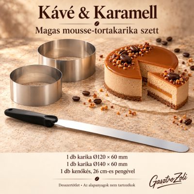 Kávé & Karamell mousse-desszert szett – Ø120 és Ø140 × 60 mm