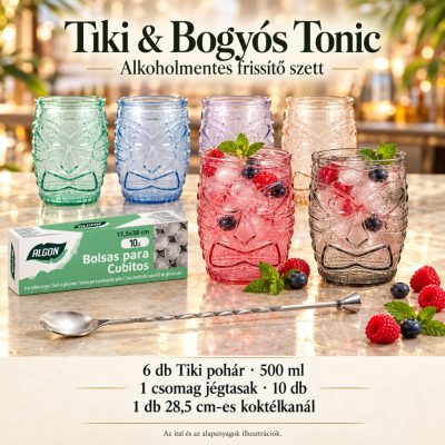 Tiki & Bogyós Tonic koktélszett – 6 × 500 ml-es pohárral