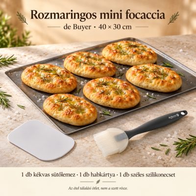 Rozmaringos mini focaccia – de Buyer kékvas sütőlemez 40×30 cm szett