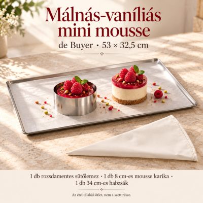 Málnás-vaníliás mini mousse – de Buyer GN 1/1 rozsdamentes sütőlemez 53×32,5 cm szett