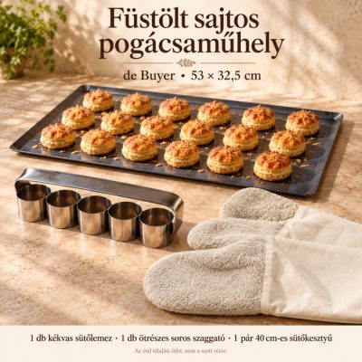 Füstölt sajtos pogácsaműhely – de Buyer GN 1/1 kékvas sütőlemez 53×32,5 cm szett