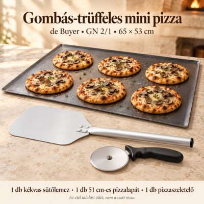 Gombás-trüffeles mini pizza – de Buyer GN 2/1 kékvas sütőlemez 65×53 cm szett