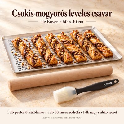 Csokis-mogyorós leveles csavar – de Buyer perforált sütőlemez 60×40 cm szett
