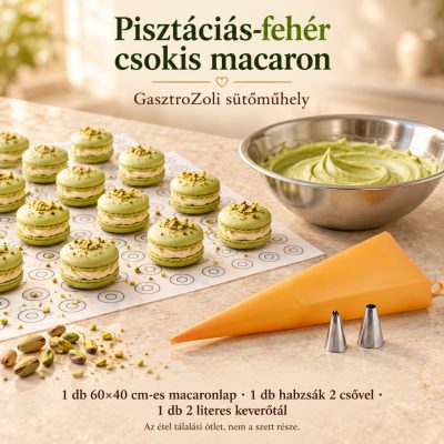 Pisztáciás-fehér csokis macaron – 60×40 cm-es macaronműhely szett