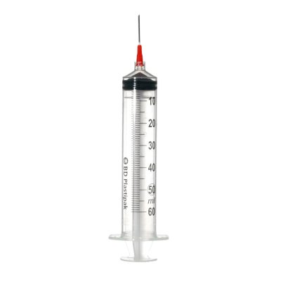 BD Plastipak 50 ml Luer-Lok fecskendő felszívó tűvel 18G, 40 mm (1 1/2") tű, átlátszó henger, 1 db, Ref: 309745