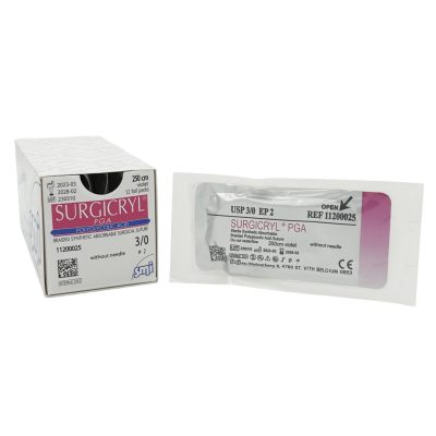SMI Surgicryl® PGA felszívódó sebészeti varrófonal Ligapack kiszerelésben, USP 5 (EP 7), 250 cm, lila, 12 db/doboz, Ref: 11700025