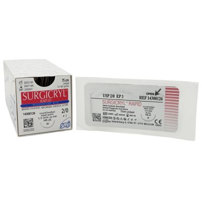 SMI Surgicryl® RAPID felszívódó sebészeti varrófonal tűvel, USP 2/0 (EP 3), 75 cm, HR30 tű, festetlen, 12 db/doboz, Ref: 14300130