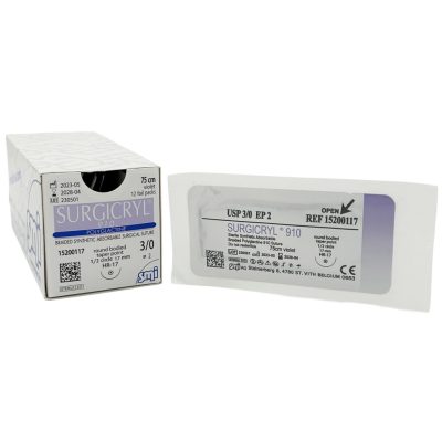 SMI Surgicryl® 910 felszívódó sebészeti varrófonal tűvel, USP 1 (EP 4), 90 cm, HR40 tű, lila, 12 db/doboz, Ref: 15400140