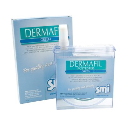 SMI DERMAFIL Polyester nem felszívódó sebészeti varrófonal kazettában, USP 5/0 (EP 1), 100 m, zöld, Ref: 7010