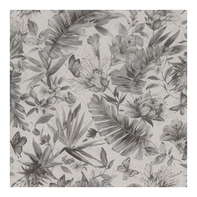 Fekete-fehér pillangós-virágos tapéta