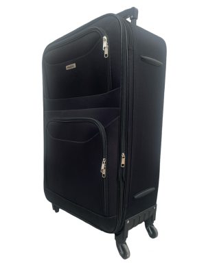 Hotel fekete L feladható bővíthető bőrönd