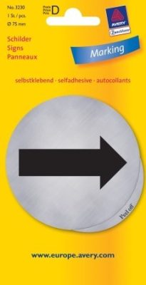 Avery Zweckform No. 3230 öntapadó 75 mm átmérőjű ezüst színű információs matrica Irányjelző nyíl piktogrammal - 1 etikett címke / csomag - 1 ív / csomag (Avery 3230)