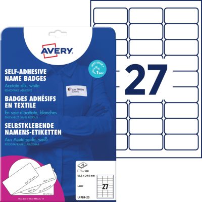 Avery Zweckform No. L4784-20 fehér színű 63,5 x 29,6 mm méretű, lézernyomtatóval nyomtatható, öntapadós névcímke, visszaszedhető ragasztóval A4-es íven - kiszerelés: 540 címke / 20 ív