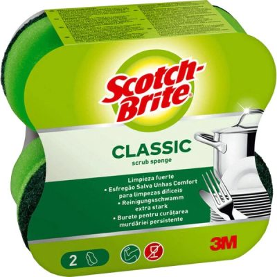 3M Scotch-Brite piskóta alakú kézkímélő mosogatószivacs hagyományos dörzsfelülettel - kiszerelés: 2 darab / csomag (3M CEE19) 