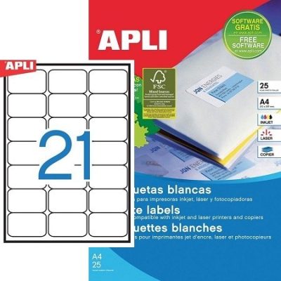 APLI No. 01992 fehér színű 63,5 x 38,1 mm méretű, univerzálisan nyomtatható, öntapadós etikett címke, permanens ragasztóval A4-es íven - kiszerelés: 525 címke / 25 ív (LCA1992)