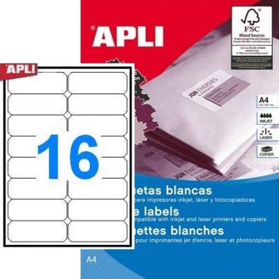 APLI No. 10561 fehér színű 99,1 x 34 mm méretű, univerzálisan nyomtatható, öntapadós etikett címke, permanens ragasztóval A4-es íven - kiszerelés: 8000 címke / 500 ív (LCA10561)