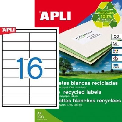 APLI No. 12064 fehér színű 105 x 35 mm méretű, univerzálisan nyomtatható, környezetbarát öntapadós etikett címke, permanens ragasztóval A4-es íven - kiszerelés: 1600 címke / 100 ív (LCA12064)