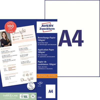 Avery Zweckform No. 2788 univerzálisan nyomtatható A4-es méretű fehér színű 100 g-os különleges minőségű kétoldalas szatén felületű papír - kiszerelés: 200 lap / csomag (Avery 2788)