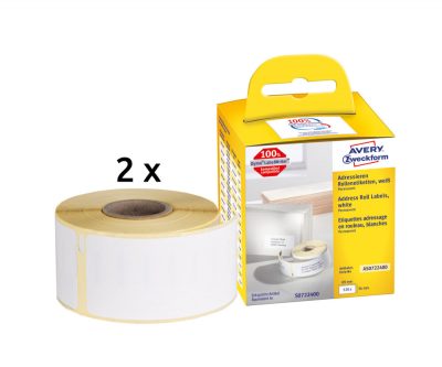 Avery Zweckform No. AS0722400 fehér színű 36 x 89 mm méretű, nyomtatható öntapadós tekercses címzés címke, permanens ragasztóval - kiszerelés: 260 címke / tekercs, 2 tekercs / doboz