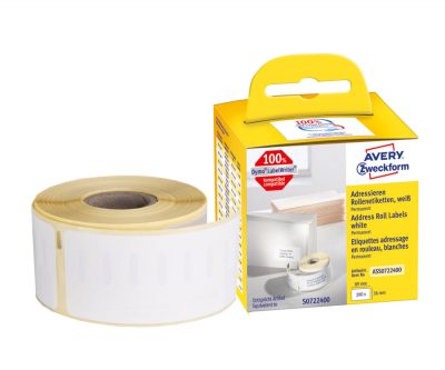 Avery Zweckform No. ASS0722400 fehér színű 36 x 89 mm méretű, nyomtatható öntapadós tekercses címzés címke, permanens ragasztóval - kiszerelés: 260 címke / tekercs, 1 tekercs / doboz