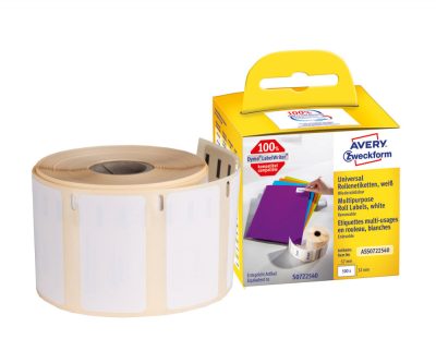 Avery Zweckform No. ASS0722540 fehér színű 32 x 57 mm méretű, nyomtatható öntapadós tekercses etikett címke, visszaszedhető ragasztóval - kiszerelés: 500 címke / tekercs, 1 tekercs / doboz