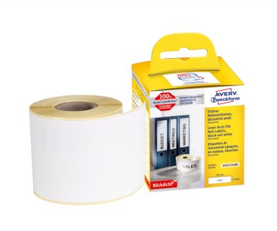 Avery Zweckform No. AS0722480 fehér színű 59 x 190 mm méretű, nyomtatható öntapadós tekercses iratrendező címke, permanens ragasztóval - kiszerelés: 110 címke / tekercs, 1 tekercs / doboz