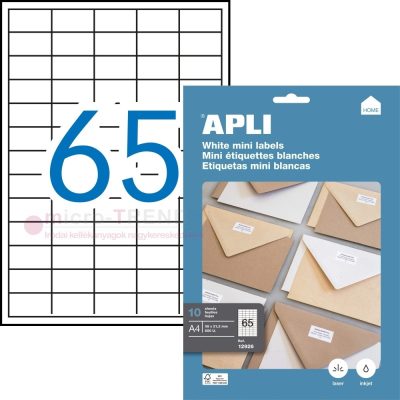 APLI No. 12926 fehér színű 38 x 21,2 mm méretű, univerzálisan nyomtatható, öntapadós etikett címke, permanens ragasztóval A4-es íven - kiszerelés: 650 címke / 10 ív (LCA12926)