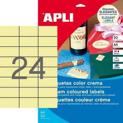 APLI No. 11800 krémszínű 70 x 37 mm méretű, univerzálisan nyomtatható, öntapadós etikett címke, permanens ragasztóval A4-es íven - kiszerelés: 480 címke / 20 ív (LCA11800)