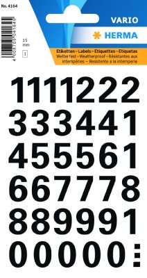 Herma Vario No. 4164 fekete színű, 15 mm magasságú, időjárásálló öntapadó számok, karakterek: 0-9 - kiszerelés: 1 ív / csomag (Herma No. 4164)